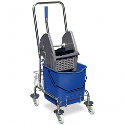 Fahrwagen, verchromt, Eimer 27 Liter, Mit Mopp-Presse, Eimer, Schiebebügel und Drahtkorb