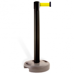 Mobiler Pfosten mit Absperrgurt, Pfosten schwarz, Gurt neongelb, Höhe 970 mm