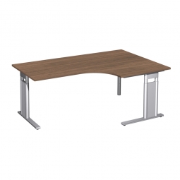 Schreibtisch PREMIUM, Tischansatz rechts, Nussbaum/Silber, BxTxH 1800x800/1200x680-820 mm