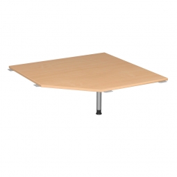 Verkettungsplatte, Fünfeck 90° Komfort, Gestell silber, Dekor Buche, BxT 1225x1225 mm