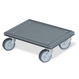 Transportroller für 400x300 mm Eurobehälter, geschlossenes Deck, 4 Lenkrollen mit grauen Gummirädern, grau