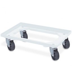 ABS-Kunststoff-Transportroller für 600x400 mm Eurobehälter, weiß, 100 mm Kunststoff-Rad in schwarz, Deck offen, Tragkraft 250 kg