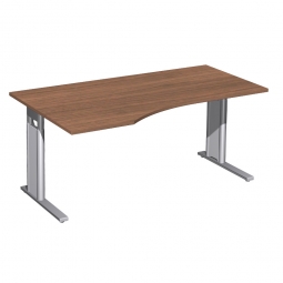 Schreibtisch PREMIUM höhenverstellbar, links, Nussbaum/Silber, BxTxH 1600x800/1000x680-820 mm