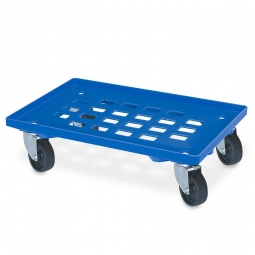 ABS-Kunststoff-Transportroller für 600x400 mm Eurobehälter, 100 mm Kunststoff-Rad in schwarz, Gitterdeck blau, Tragkraft 250 kg