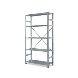 Fachbodenregal "Flex" mit 5 Fachböden, Stecksystem, BxTxH 1070x315x2000 mm, glanzverzinkt, Tragkraft 100 kg/Boden