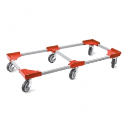 Transportroller "VARIO", für Behälter LxB 1000x500 mm, grau-rot, 6 Lenkrollen, graue Gummiräder