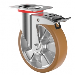 Schwerlast-Lenkrolle mit Bremse, Polyurethan, Rad-ØxB 150x50 mm, Tragkraft 300 kg