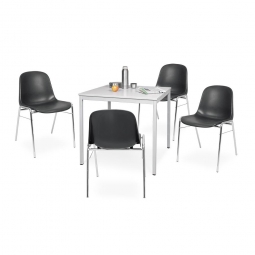 5-teilige Sitzgruppe: 4 Schalenstühle + 1 Tisch, BxTxH 800x800x750 mm, lichtgrau/schwarz