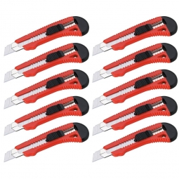 Set 10x Profi-Cuttermesser aus Kunststoff mit Metallführung, 18 mm Klinge, arretierbar