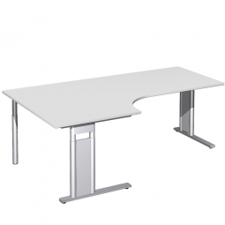 Schreibtisch PREMIUM, Tischansatz links, Lichtgrau/Silber, BxTxH 2000x800/1200x680-820 mm