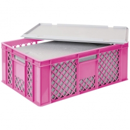 EPS-Thermobox im Stapelkorb mit Deckel, LxBxH 600x400x240 mm, violetter Korb, grauer Deckel
