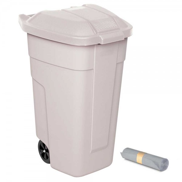 Rolleimer 100 Liter + GRATIS 50 Müllsäcke, BxTxH 510 x 550 x 850 mm,Korpus beige, Deckel beige