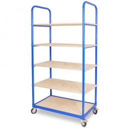 Etagenwagen mit 5 Ebenen, BxTxH 1050x500x1880 mm, 4 Lenkrollen, 2 Rollen mit Feststellbremse