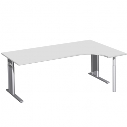Schreibtisch PREMIUM, Schrankansatz rechts, Lichtgrau/Silber, BxTxH 2000x800/1200x680-820 mm