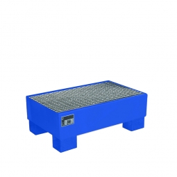 Auffangwanne für 60 Liter Fässer mit Gitterrost, LxBxH 800x500x290 mm, Volumen: 61 Liter, blau RAL 5012