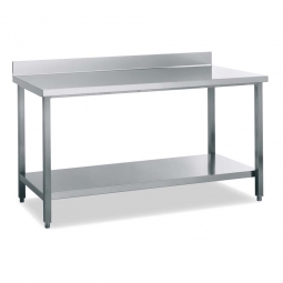 Arbeitstisch mit Aufkantung 40 mm, Edelstahl, CNS 18/10, höhenverstellbar von 850 auf 900 mm