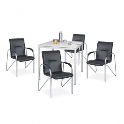 5-teilige Sitzgruppe: 4 Stapelsessel, Bezug schwarz + 1 Tisch, BxTxH 800x800x750 mm
