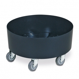 ABS-Kunststoff-Tonnenroller mit 5 Räder Ø 75 mm, graue Polyurethanlauffläche, verzinkte Lenkrollen, Tragkraft 100 kg