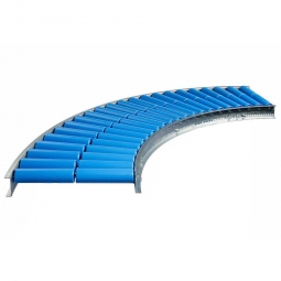 Leicht-Rollenbahnkurve: 45°, Innenradius: 800 mm, Bahnbreite: 400 mm, Achsabstand: 100 mm, Tragrollen Ø 50x2,8 mm