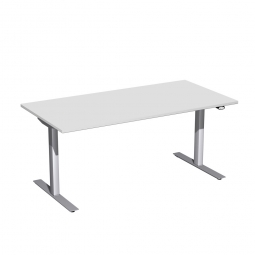 Steh- und Sitz-Arbeitsplatz "Elektro Flex", Dekor Lichtgrau, Gestell silber, BxTxH 1600x800x650-1250 mm