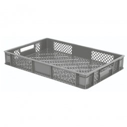 Durchbrochener Eurobehälter mit 2 Durchfassgriffen, LxBxH 600x400x90 mm, 15 Liter, grau