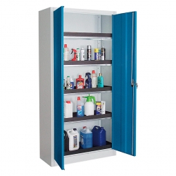 Gefahrgutschrank BxTxH 930x420x1950 mm, Korpus lichtgrau RAL 7035, Türen enzianblau RAL 5010
