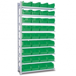 Anbauregal, verzinkt, BxTxH 1035x315x2000 mm, 9 Böden, 36 Sichtboxen LB 3 Farbe grün