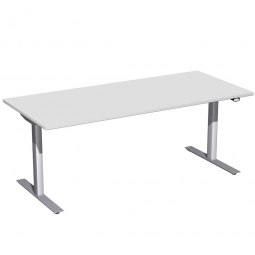 Steh- und Sitz-Arbeitsplatz "Elektro Flex", Dekor lichtgrau, Gestell silber, BxTxH 1800x800x650-1250 mm