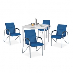 5-teilige Sitzgruppe: 4 Stapelsessel, Bezug blau + 1 Tisch, BxTxH 800x800x750 mm