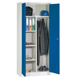 Universalschrank, BxTxH 925x420x1950 mm, Korpus lichtgrau, Türen enzianblau