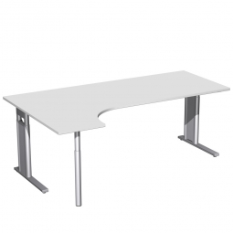 Schreibtisch PREMIUM, Schrankansatz links, Lichtgrau/Silber, BxTxH 2000x800/1200x680-820 mm
