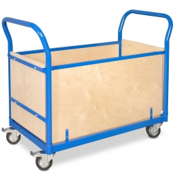 Vierwandwagen LxBxH 1130x500x890 mm, 4 Lenkrollen, davon 2 mit Feststellbremse, Ladefläche LxB 950x445 mm, Tragkraft 250 kg