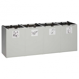 Abfall- und Wertstoff-Trennsystem, BxTxH 1410x405x570 mm, 60 Liter, 4-fach, lichtgrau