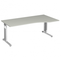 PC-Schreibtisch ELEGANCE rechts, höhenverstellbar, Dekor Lichtgrau, Gestell Silber, BxTxH 1800x1000x680-820 mm