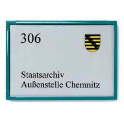 Türschild "Rom", wasserblau RAL 5021, 110x155 mm, DIN A6