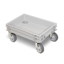 Rollkasten mit 4 Lenkrollen für 400x300mm Eurobehälter, graue Gummiräder, Tragkraft 100 kg, grau