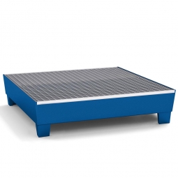 Auffangwanne aus Stahlblech, blau, für 4x 200 Liter-Fässer mit Gitterrost