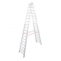 Alu-Sprossen-Doppelleiter mit 2x 18 Sprossen, Leiterhöhe 5030 mm, max, Arbeitshöhe 6700 mm