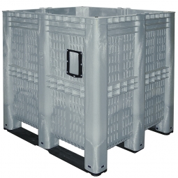 Elefantenbox / XXL-Box mit 3 Kufen, LxBxH 1300x1150x1250 mm, grau, Inhalt 1400 Liter, Wände und Boden durchbrochen