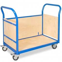 Dreiwandwagen LxBxH 1130x500x890 mm, 4 Lenkrollen, davon 2 mit Feststellbremse, Ladefläche LxB 950x445 mm, Tragkraft 250 kg