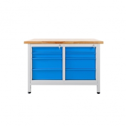 Werkbank, BxTxH 1200x600x840 mm, mit 8 Schubladen in blau