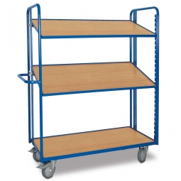Etagenwagen mit 3 Holzböden, BxTxH 1300x630x1740 mm, blau RAL 5010
