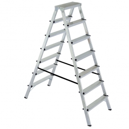 Alu-Doppelleiter mit 2x 7 Stufen, max. Arbeitshöhe 3515 mm, belastbar bis 150 kg