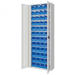 Schrank mit Sichtboxen, mit Türen, BxTxH 700x300x1980 mm, lichtgrau RAL 7035