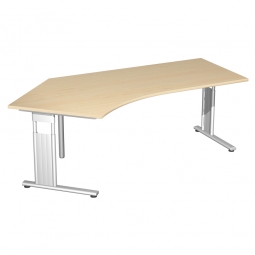 Schreibtisch ELEGANCE 135° links, höhenverstellbar, Dekor Ahorn, Gestell Silber, BxTxH 2166x1130x680-820 mm