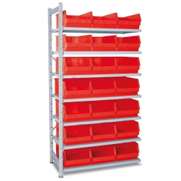Anbauregal, verzinkt, BxTxH 1000x515x2000 mm, 7 Böden, 21 Sichtboxen LB 2 Farbe rot