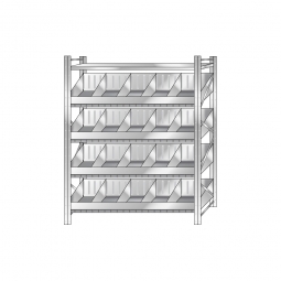 Schüttgutregal, Stecksystem, BxTxH 1590x525x2000 mm, 4 Ebenen, 16 Schüttfächern und 1 Fachboden, glanzverzinkt