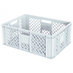 Durchbrochener Eurobehälter mit 4 Durchfassgriffen, LxBxH 600x400x240 mm, 43 Liter, weiß