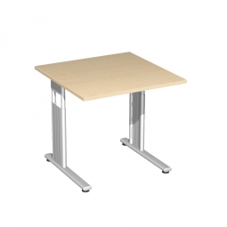 Schreibtisch ELEGANCE feste Höhe, Dekor Ahorn, Gestell Silber, BxTxH 800x800x720 mm