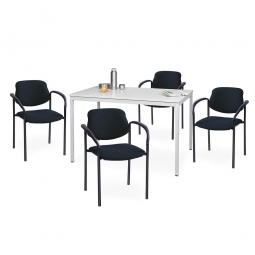 5-teilige Sitzgruppe: 4 Armlehnenstühle, Bezug schwarz + 1 Tisch, BxTxH 1200x800x750 mm